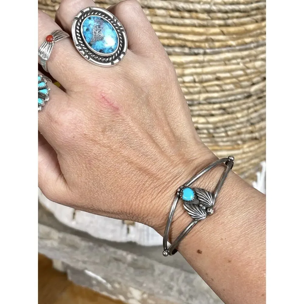VTG Navajo Turquoise Sterling Silver Cuff Bracelet Native Southwest Western 6.6”